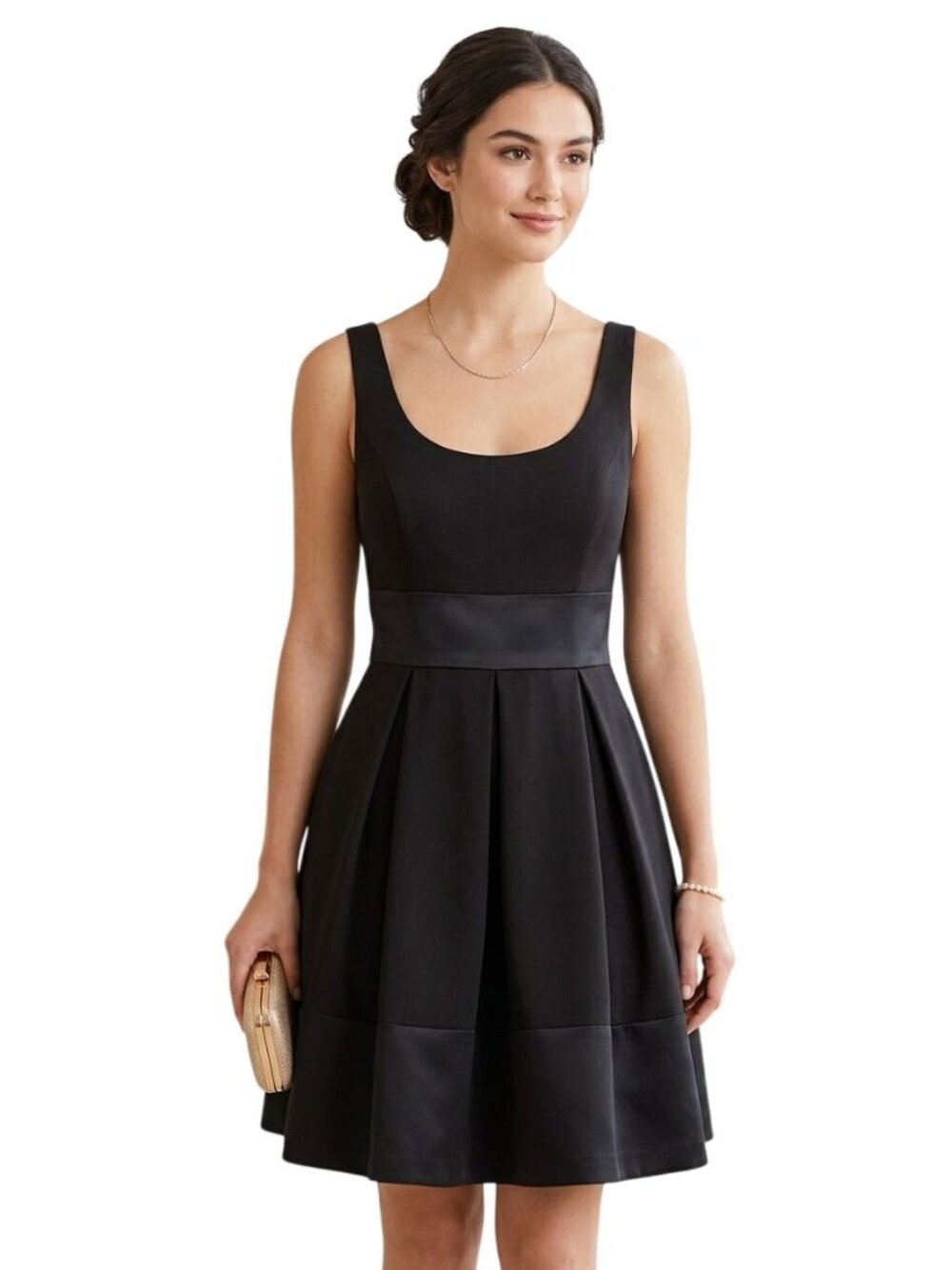 Lauren Ralph Lauren Black Satin Stripe Scoop Neck Sleeveless LBD Size M